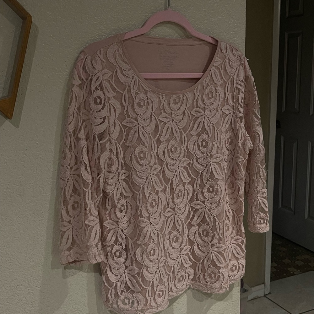Vintage Chico’s Lucie Lace 3/4 Sleeve Jersey Blouse